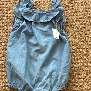 GAP Light Blue Chambray Ruffle Baby Romper